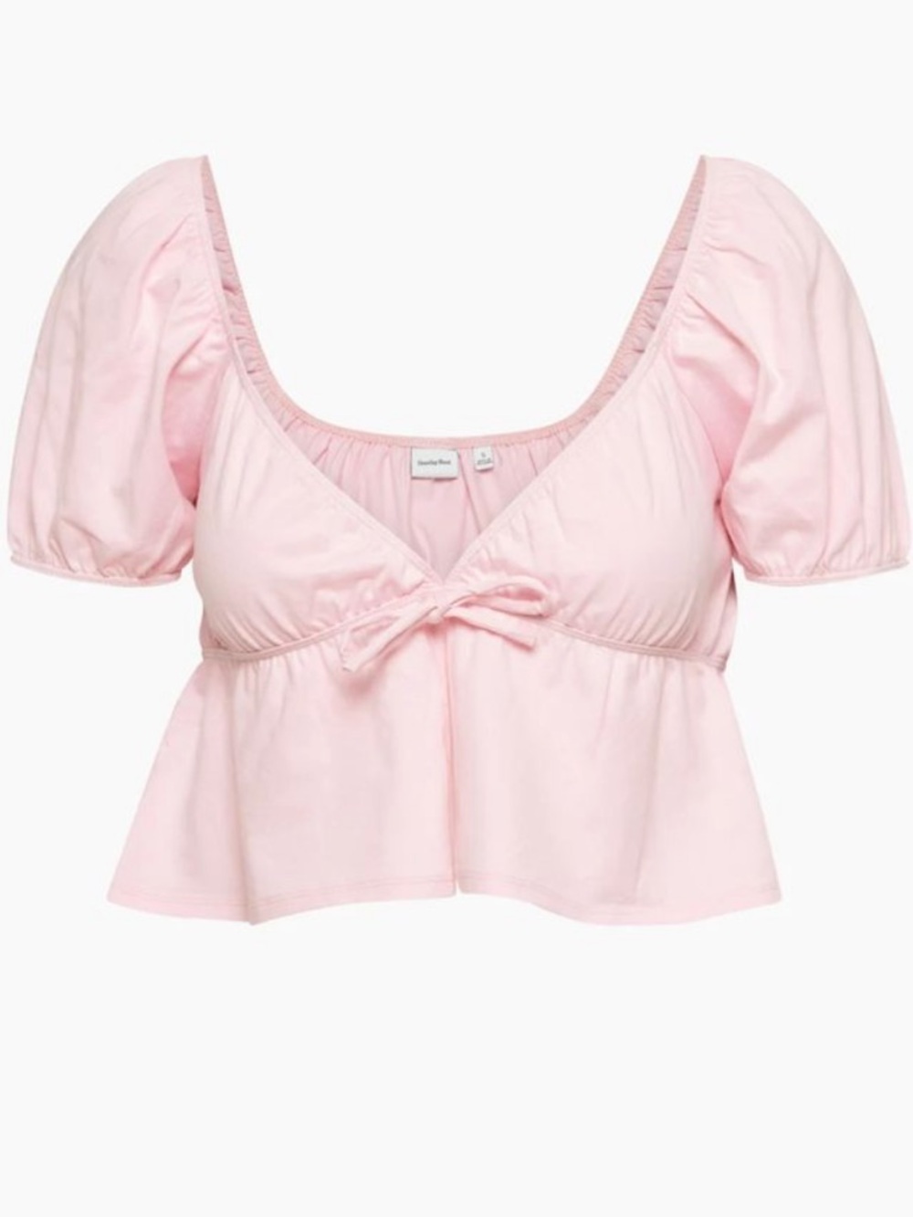 SOLD Sunday Best Pink Puff-Sleeve Tie-Front Crop Top